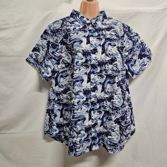 Wildfang The Essential Top Button Up Shirt Women Size 1X Swirl Navy - Picture 3 of 14